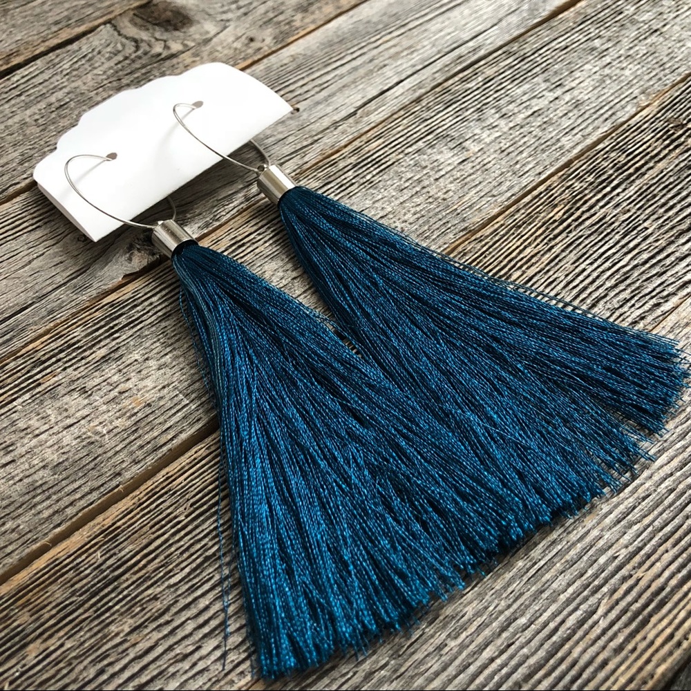NWT Turquoise Tassel Hoop Earrings